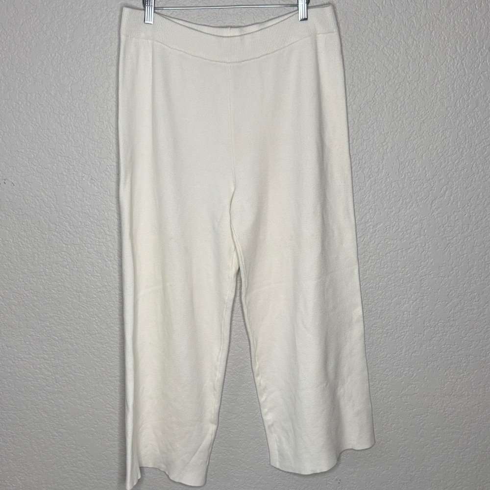 Martha Stewart Cream Wide Leg Stretch Heavy Knit Lounge Pants XL Chic High Waist - Picture 2 of 7
